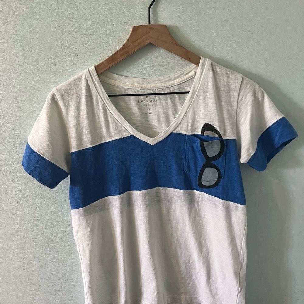 White & Blue kate spade new york V-Neck Striped Sunglasses Tee - Size XS